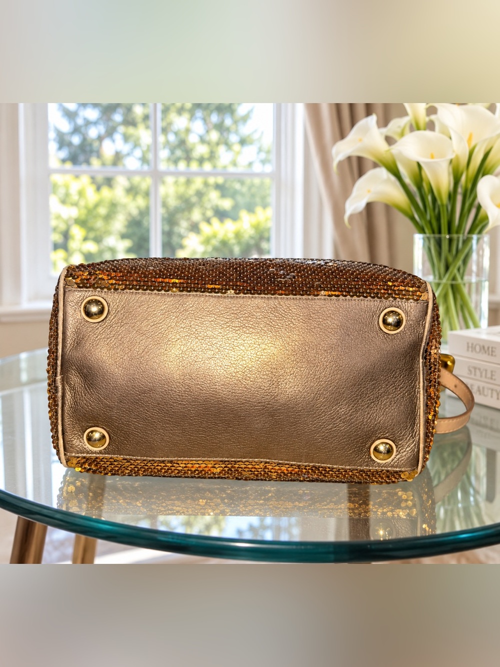 Michael Kors Gold Sequin Grayson Satchel Bag – Glam Metallic Satchel - Picture 3 of 10